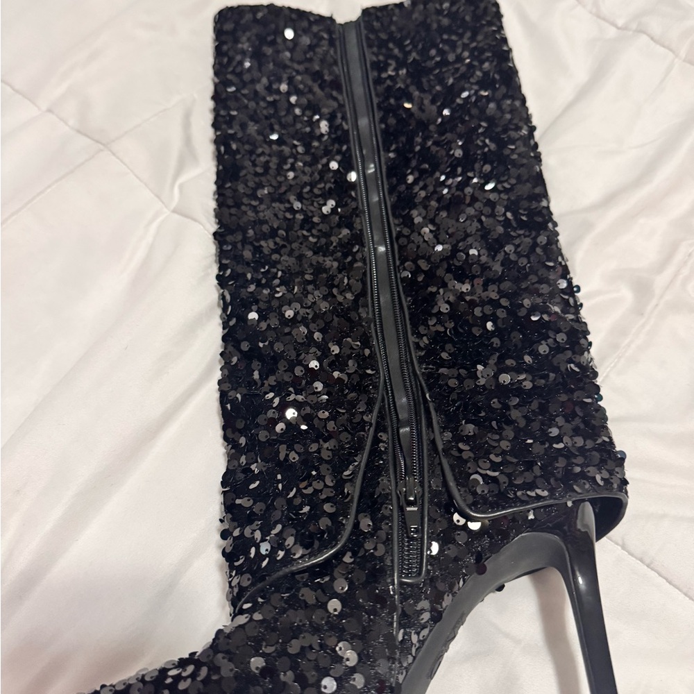 INC International Concepts Black Sequin Heeled Boots